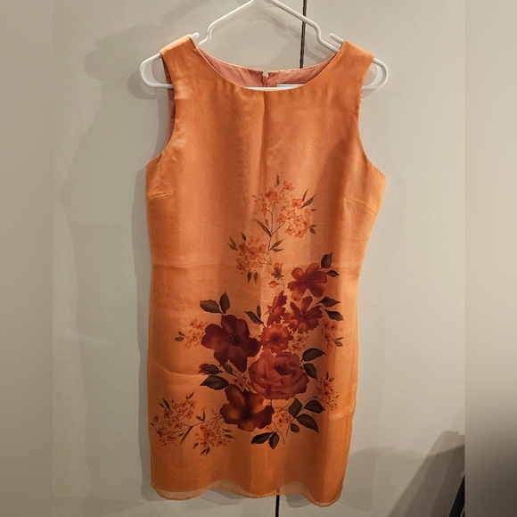 Casual Corner Annex Womans Size 8 Orange Floral Silk Dress - Picture 1 of 6